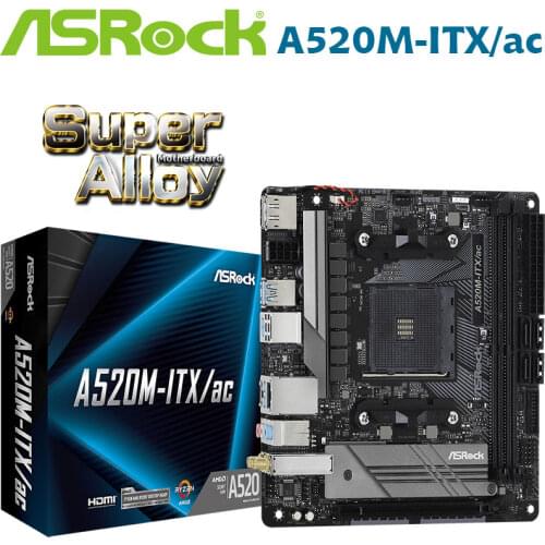 Motherboard ASRock A520M-ITX/ac New ddr4 Socket AM4 64GB PCI-E3.0 PCI-EX16 M.2 SATA3 USB 3.2 OC AMD A520 For Desktop Mainboard