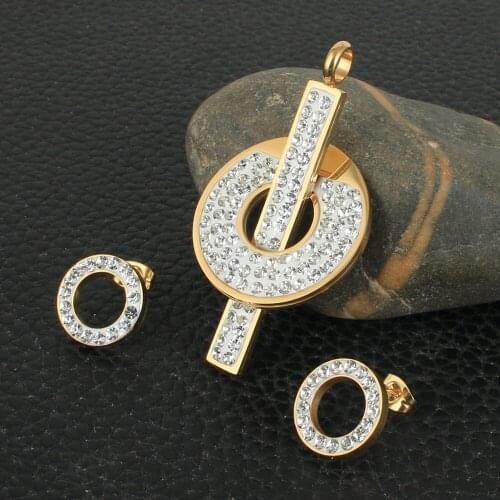 Fashion Stainless Steel Jewelry Sets For Women Gold Color Pendants And Earrings SRYZ041