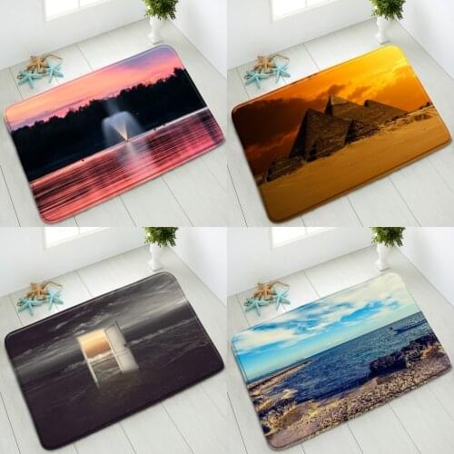 Natural Scenery Non-Slip Bath Mat Ocean Boat Mountain Forest Bedroom Kitchen Doormat Indoor Floor Mats Foot Pad Absorbent Carpet