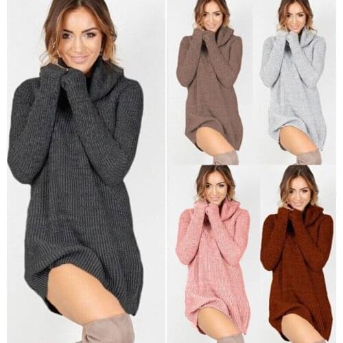 Autumn Spring Winter New Fashion Women Casual Turtleneck Pullover Long Knitted Oversize Long Sleeve Thin Sweaters Dresses