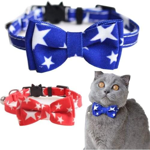 Cat Collar Breakaway with Bell and Bow Tie Stars Design Adjustable Safety Kitten Collars for Cats Kitty Puppy (6.8''-10.8'')