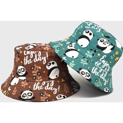 Panda Cartoon Printed Bucket Hat Spring And Summer Fisherman Man Hat Women Outdoors Panama Flat Top Fashion Casual For Girl Caps