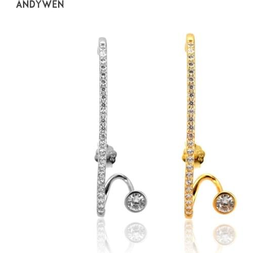 ANDYWEN 925 Sterling Silver Long Line 37.5mm Stud Earrings Crystal CZ Zircon Pendient Round Luxury Large Big Fine Jewelry