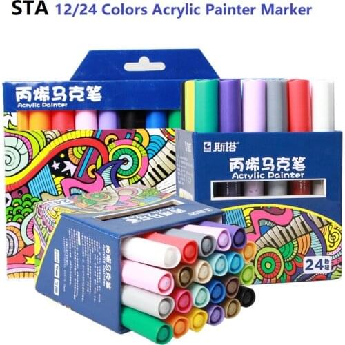 STA Acrylic painter Marker Pens 12/24 colors Fabric Canvas Ceramic Glass Porcelain Wood DIY Painting Art Supplies