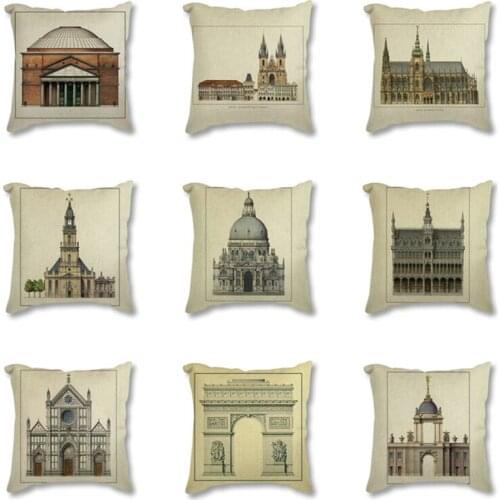 Vintage Retro Classic Architecture Europe Palace Church Printed Decorative Cushion Cover for Sofa Throw Pillow Case Home Decor