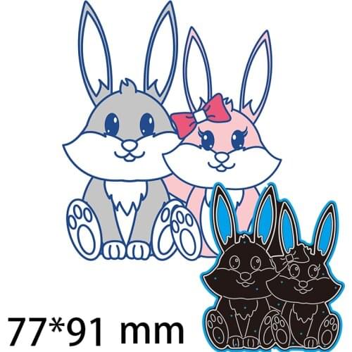 Cutting Dies Cute Couple Rabbit Stencil Craft for Scrapbook Stamps Dies Embossing Paper Gift Card 77*91mm