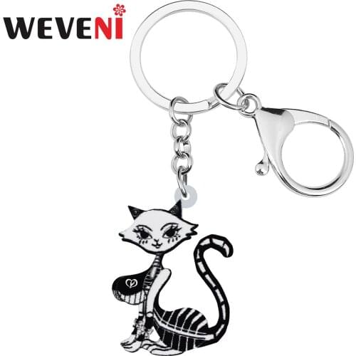 WEVENI Halloween Acrylic Elegant Skull Skeleton Cat Keychains Fashion Key Chain Ring Charms Gifts Jewelry For Women Girls Teens