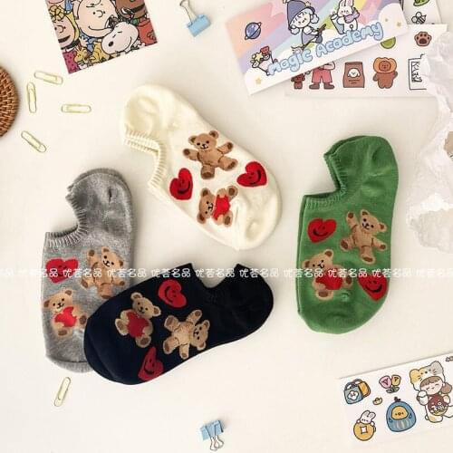 Japanese Cute Ins Tide Cotton Bear Socks Summer Thin Wild Socks Female Shallow Mouth Invisible Boat Socks