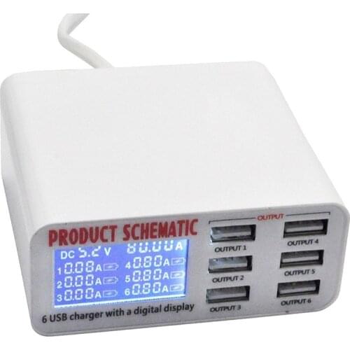 USB Charger Portable Multi USB Port Rapid Charger 6 Port USB Socket Fast Charger with LCD Display for Smart Mobile Phone