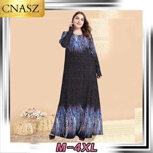 2020 New Large Size Womens Color Printing Fashion Muslim Arab Long Skirt Islamic Turkey Dubai Fashion Ladies Plus Size Dress