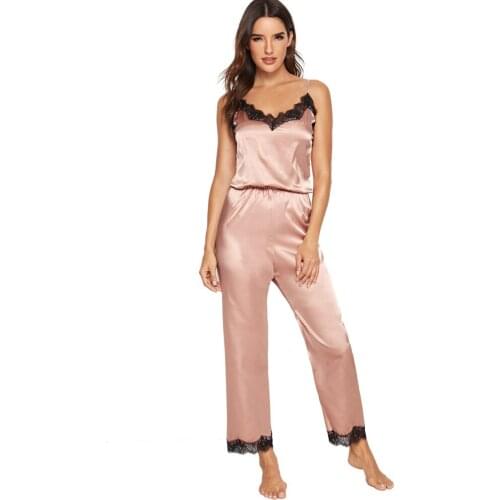 Womens Satin Jumpsuit Onesie Pajamas Sexy Sleepwear Comfy Pyjamas Gorgeous Bodysuit Lace Loungewear