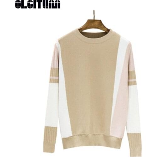 New 2020 Autumn Winter Sweater Women Long Sleeve O-Neck Knitted Geometric Striped Pullover Jumper Outwear Femme Sweater Tops