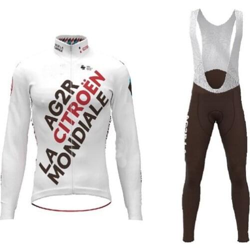 WINTER FLEECE THERMAL 2021 AG2R PRO TEAM LONG SLEEVE CYCLING JERSEY WEAR CLOTHES + BIB PANTS SIZE XS-4XL