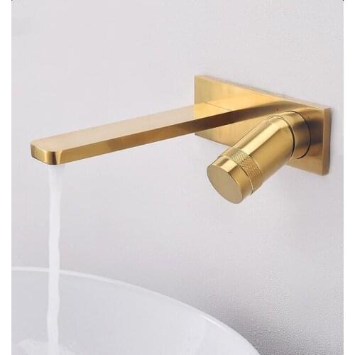 Northern europe style Gold Brushed wall mounted bathroom sink faucet Cold and hot water Simplified basin faucet