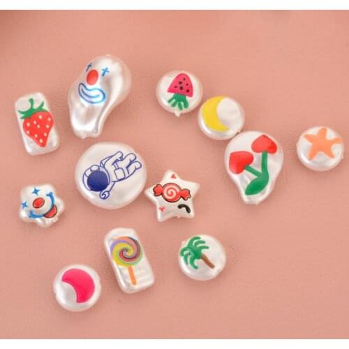 10PCs Acylic Baroque Beads Imitation Pearl Strawberry Tree Moon Lollipop Cherry Pattern Loose Spacer Beads DIY Making Jewelry
