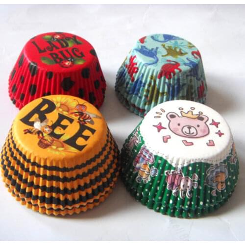 100X bear dinosaur bug cow camouflage birthday baking cupcake liners muffin case cup cake tray holder for baby shower girls boys