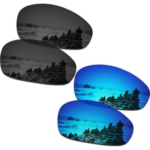 SmartVLT 2 Pairs Polarized Sunglasses Replacement Lenses for Oakley Juliet Stealth Black and Ice Blue