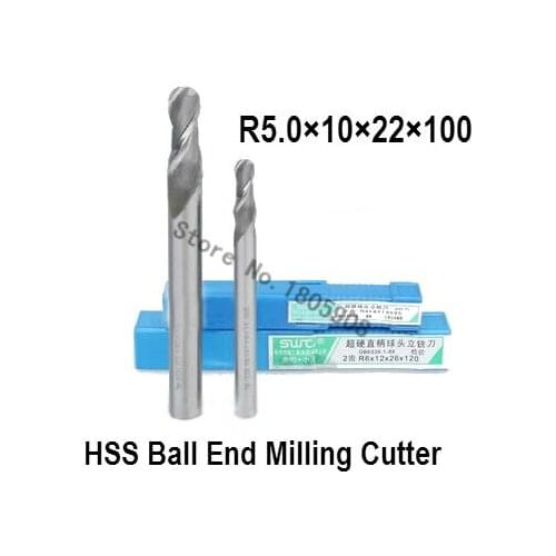 2PCS lengthening R5.0 high speed steel ball end milling cutter, straight shank white steel cutter, R alloy milling cutter