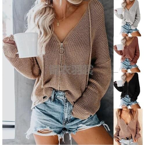 2019 autumn and winter cross-border exclusive for the new models knit cardigan hooded sweater coat