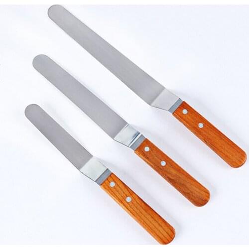 3-piece Stainless Steel Cream Spatula 6 / 8 / 10 Inch Curved Kissing Knife Flat Knife Cake Cream Mounting Knife Baking Tool