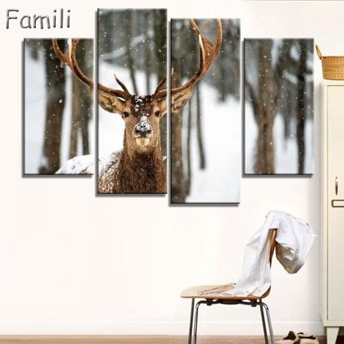 4Pcs/set large poster HD printed oil painting grassland deer canvas print art home decor wall art pictures for living room