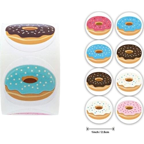 500Pcs/Roll Donut Label Stickers Delicious Looking 8 Designs DIY Labels Stickers Seal Sticker For Cake Bread Baking Gift Package