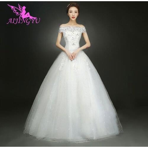 AIJINGYU Gothic Wedding Dress Glitter Design Tulle 2021 Floral Gown Frocks and Gowns Bridal