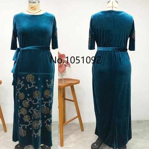 Velvet African Print Maxi Dresses For Women Evening Party Dress Dashiki Diamonds Africa Clothes Plus Size Casual Christmas Robe