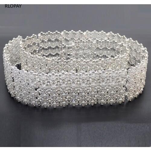 Shining Silver Bridal Dress Sash Diamonds Wedding Bride Belt Long Metal Flower Belts Moroccan Wedding Dress Accessories