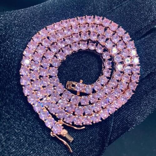 2021 Trendy Cz Tennis Chain 4mm Pink Blue Cubic Zirconia Bling Bling Full Iced Out Necklace Fashion Rock HipHop Jewelry