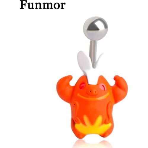 Funmor Summer Enamel Bear Navel Belly Button Ring For Women Girl Stainless Steel Animal Navel Bar Ring Sexy Body Piercing Bijoux