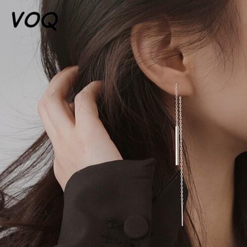 VOQ 925 Sterling Silver Geometric Ear Stick Earrings for Women Temperament Long Ear Line Earring 2021 Fashion Jewelry