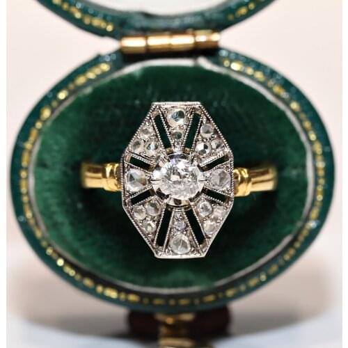 Perfect Antique Artdeco 18k gold Natural Diamond And Rose Cut Diamond Decorated Pretty Navette Ring