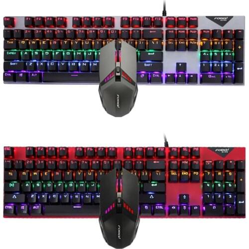 FOREV FV-Q609 Wired Mechanical Gaming Keyboard Mouse Combo Blue Switch 104-Key RGB Keyboard Optical Mice Set for PC Gamer