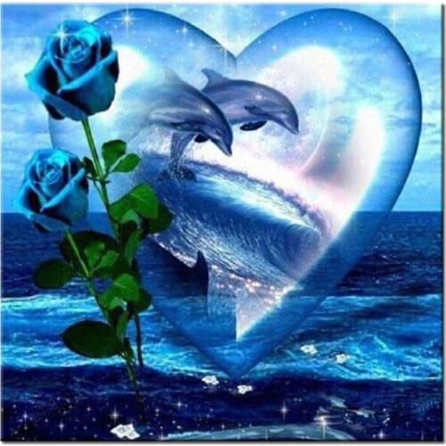 Full Square /Round Diamond 5D DIY Diamond Painting Blue Rose Dolphins animal Embroidery Cross Stitch Kit Rhinestone Mosaic GH230