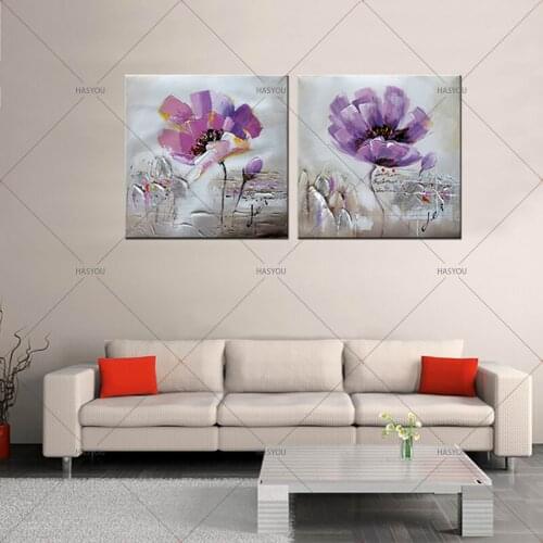 2 Panel flower Pictures Hand Painted Modern Abstract Oil Painting by canvas Drawing on Canvas Wall Picture Living Room Home
