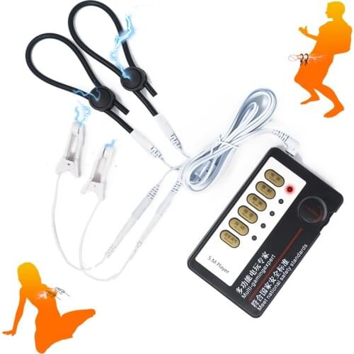 Electro Shock Penis Ring Nipple Clamp Clitoris Labia Clip Electric Pulse Breast Stimulator Male Delay Physiotherapy Ring Sex Toy