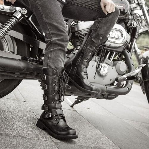 Korean Version of Motorcycle Boots Mens Punk Metal Knight Boots British Boots High Martin Boots Large Size Leather Boots Men