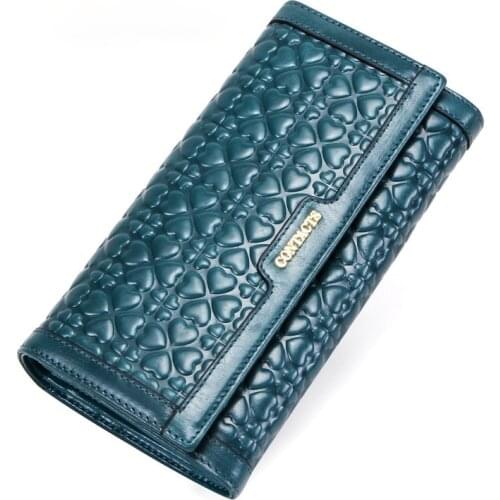 Leather embossed ladies wallet long casual tri-fold clutch