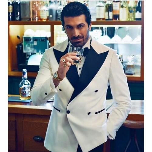 Handsome White Groomsmen Suits New Fashion Groom Wear Wedding Suits For Best Men Slim Fit Groom Tuxedos For Man(Jacket+Pants)