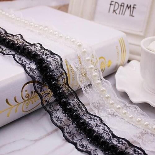 1Yards/Lot Pearl Beaded Lace Ribbon Embroidered Lace Trim African Lace Fabric Handmade Beaded Fringe Dress Skirt Sewing Material