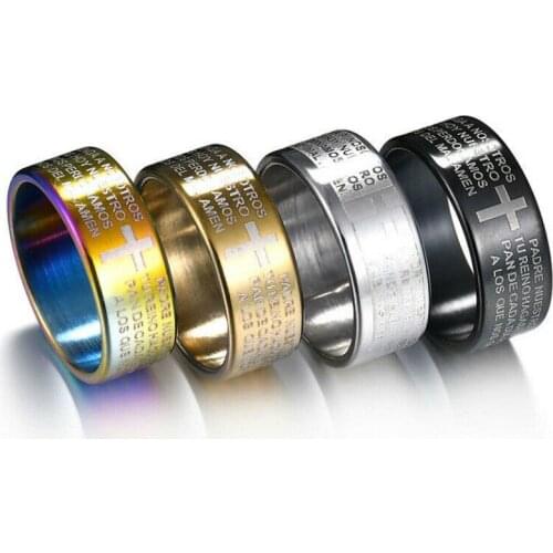 Wholesale 50pcs men Cross ring Mix Colors Spanish Lords PrayerStainless Steel Rings for women dropshipping