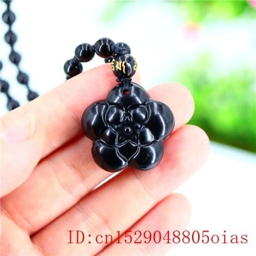 Jade Lotus Pendant Black Green Carved Gifts Natural Amulet Necklace Chinese Jewellery Fashion Charm