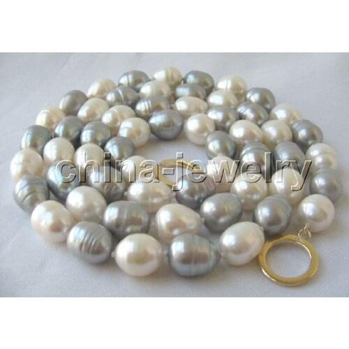 P3249 - 33" 11-13mm natural white gray baroque freshwater pearl necklace - free shipping
