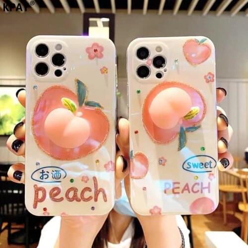 KPAY Cartoon Cube Peach Antistress Phone Case For iPhone 12 Pro Max Mini 11 7 8 Plus XR X XS SE Push Shockproof Soft Case Cover