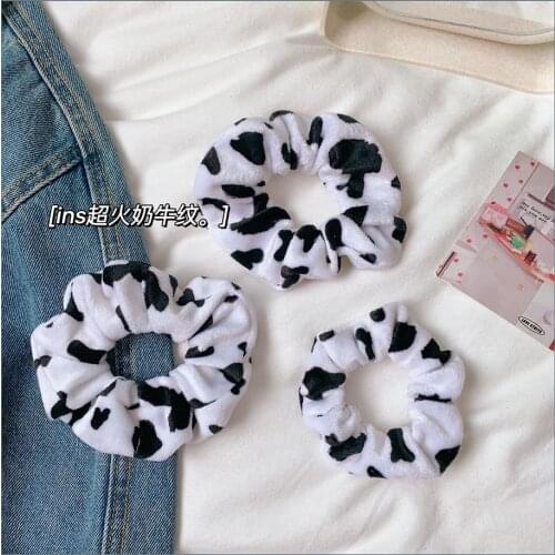 Wholesale women winter woolen Hair bands cow pattern cute hair scrunchies girls hair Tie Accessories Ponytail Holder