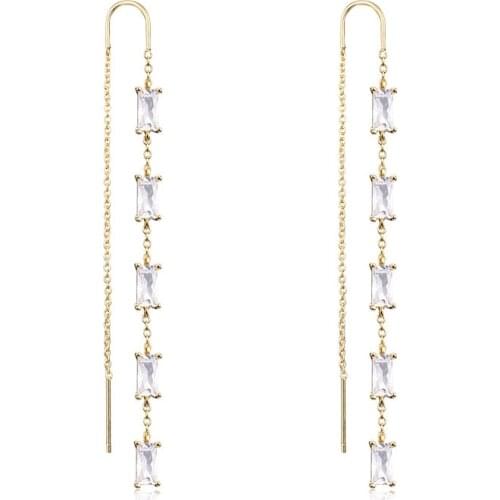 Luxury Cubic Zirconia Tassel Chain Long Earrings Gold Silver Color Ear Line Star/Square CZ Drop Earrings for Women Jewelry Gifts