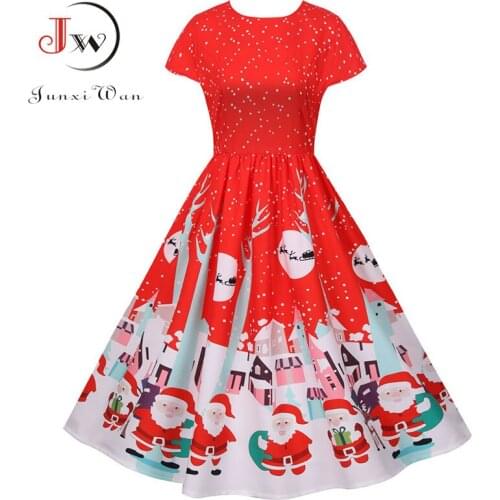 Christmas Dress For Women Elegant Chic Short Sleeve High Waist Big Swing Vintage Party Xmas Sundress Winter Clothes Robe Femme