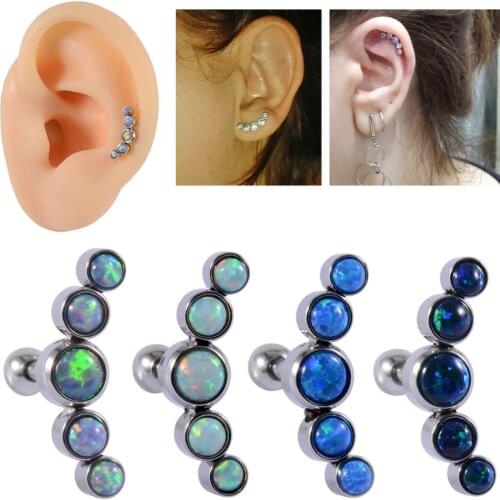 New 1PC Surgical Steel Five Opal Ear Tragus Cartilage Helix Piercing Earrings Crystal Lobe Barbell Lip Labret Stud Pierci