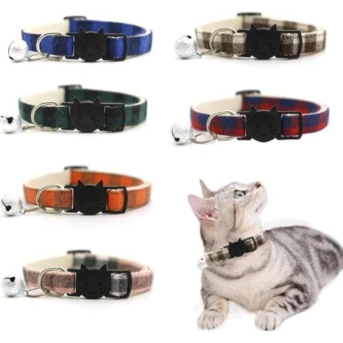 Grid Cat Collar with Bell for Kitten Cute Canvas Cat Collars With Bell ABS Buckles Adjustable Puppy Necklace Pet Cat Accessories